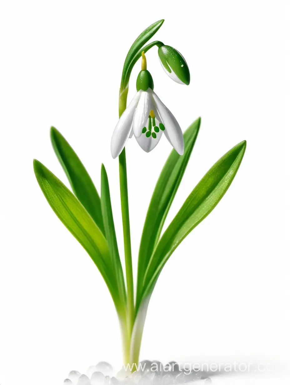 Vibrant-8K-Snowdrop-Wild-Flower-Captivating-Beauty-with-Fresh-Green-Leaves-on-White-Background