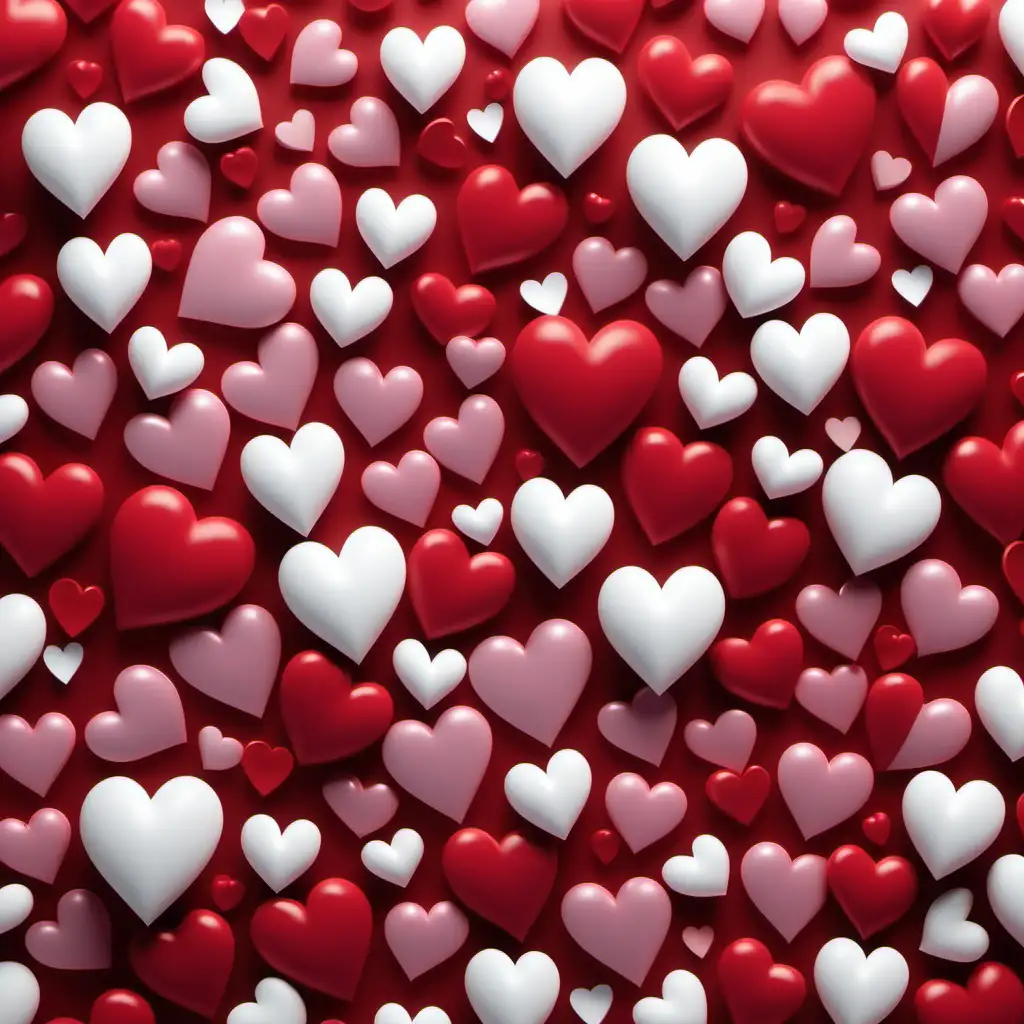 "Generate a valentine background with a mix of red and 
white hearts, valentine themed background pattern, high 
resolution 