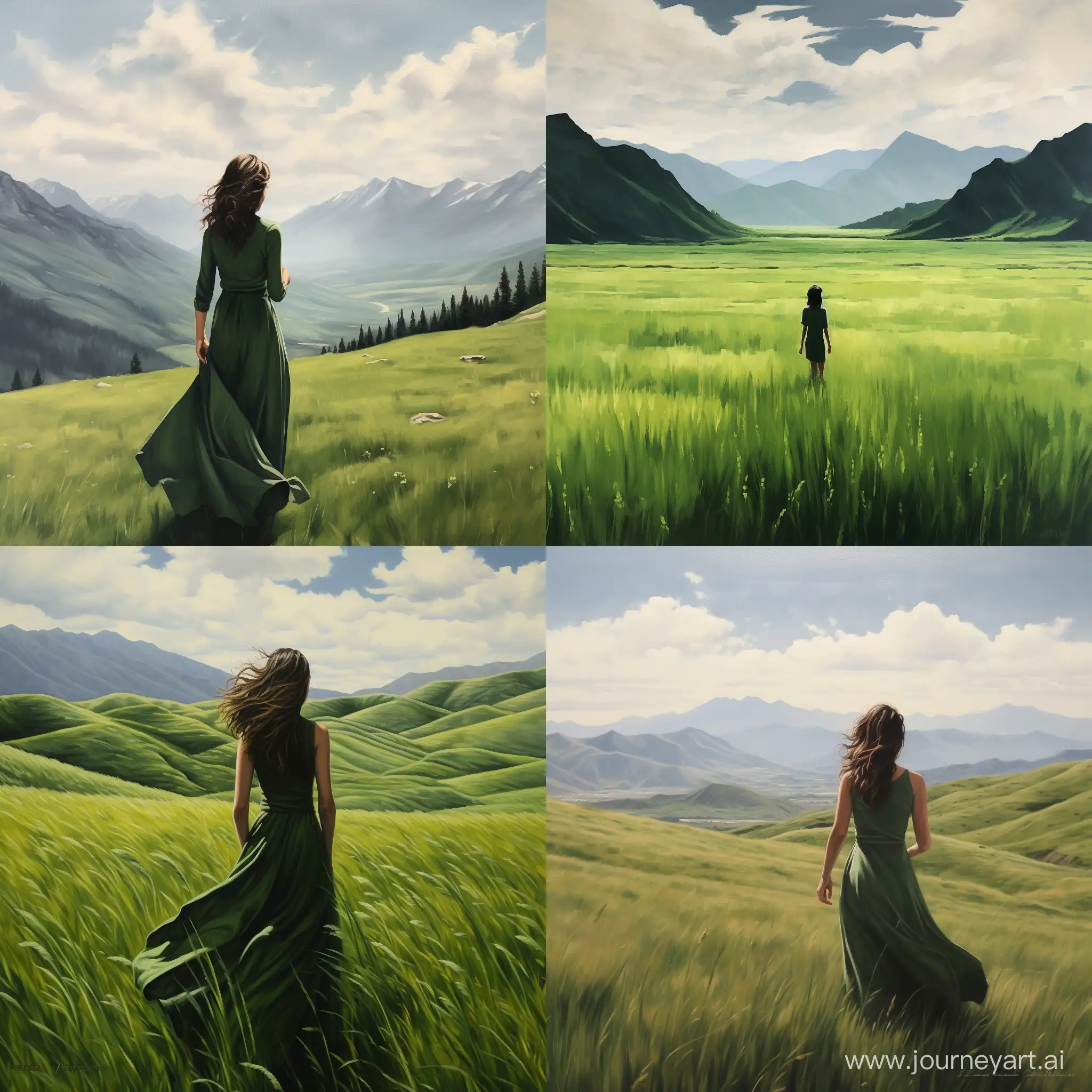 Scenic-Serenity-Standing-Amidst-Verdant-Mountains-with-Flowing-Grass-in-the-Wind
