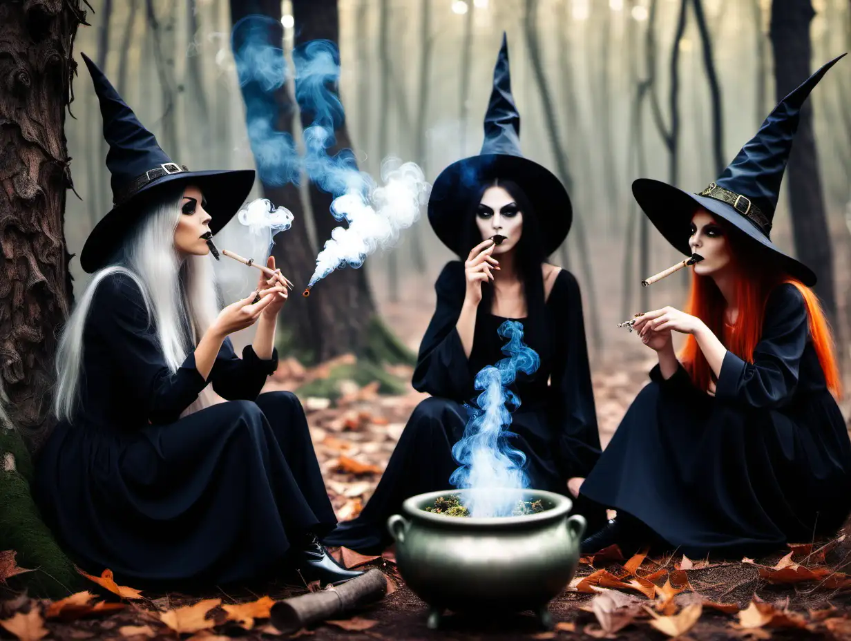 Enchanting Witches Gathering Around a Magical Cauldron in the Enchanted Forest
