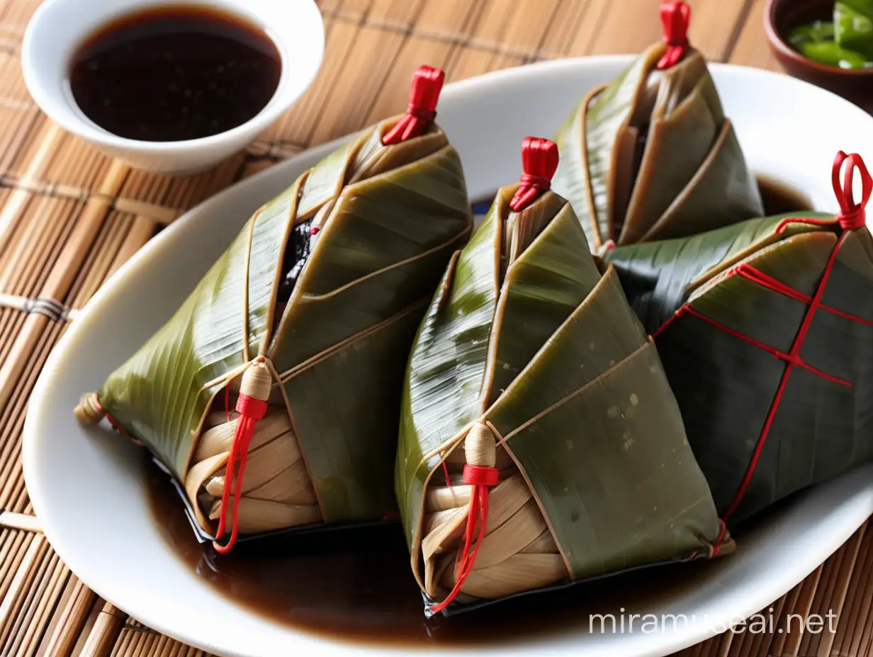 Colorful Zongzi Wrapped in Bamboo Leaves