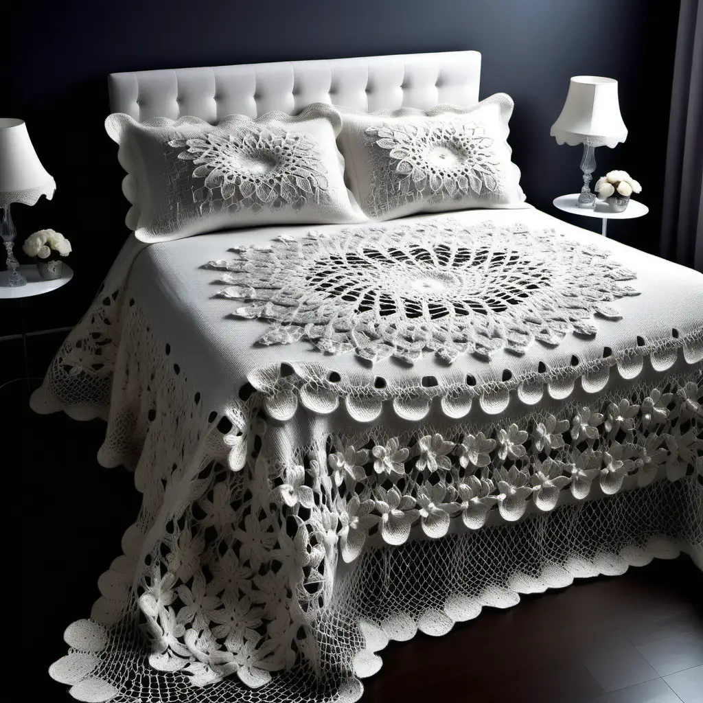 Glamorous HandKnitted Bedspread with Embossed Flower Patterns