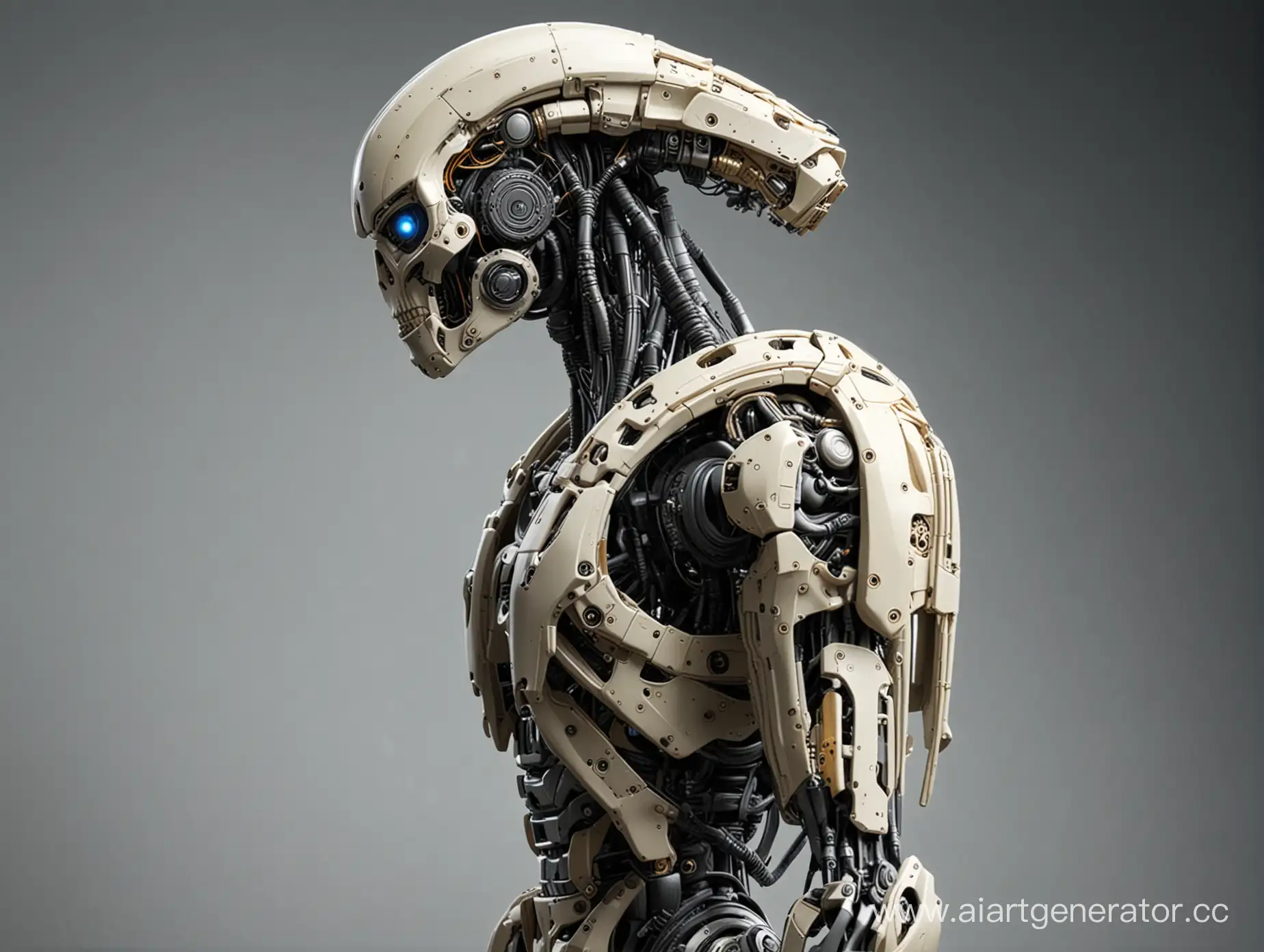 Создай человекоподобного робота погрузчика (вид сбоку смотрящий вдаль) в стиле фильма чужой
