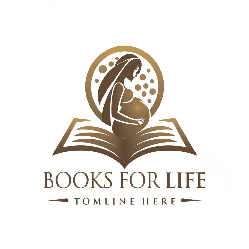 a logo design,with the text 'Books For Life', main symbol:Book featuring a pregnant woman,complex,be used in Religious industry,clear background