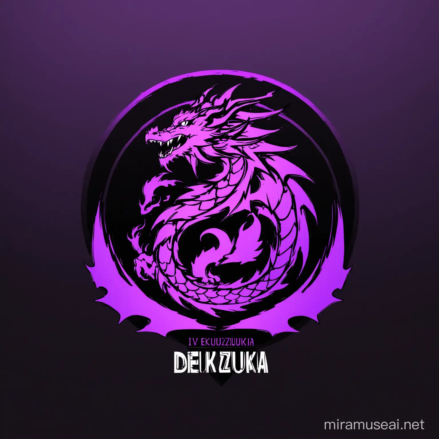Dekuzuka in Capital as title, logo for yt dp with dragon, purple,black,minimal