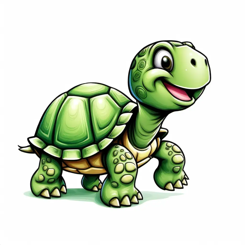 Cheerful Green Tortoise Smiling on White Background