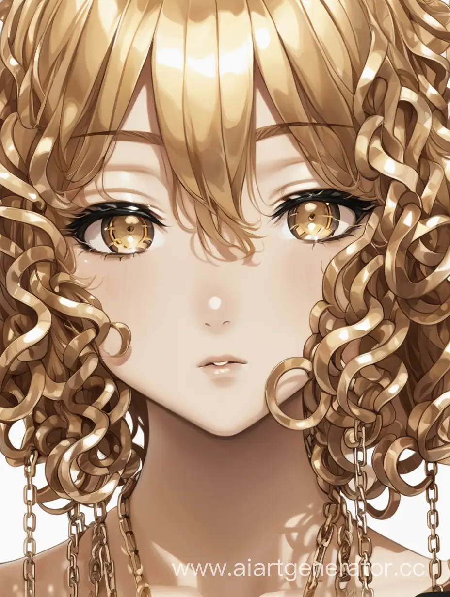 Anime girl face with gold chains curly hair