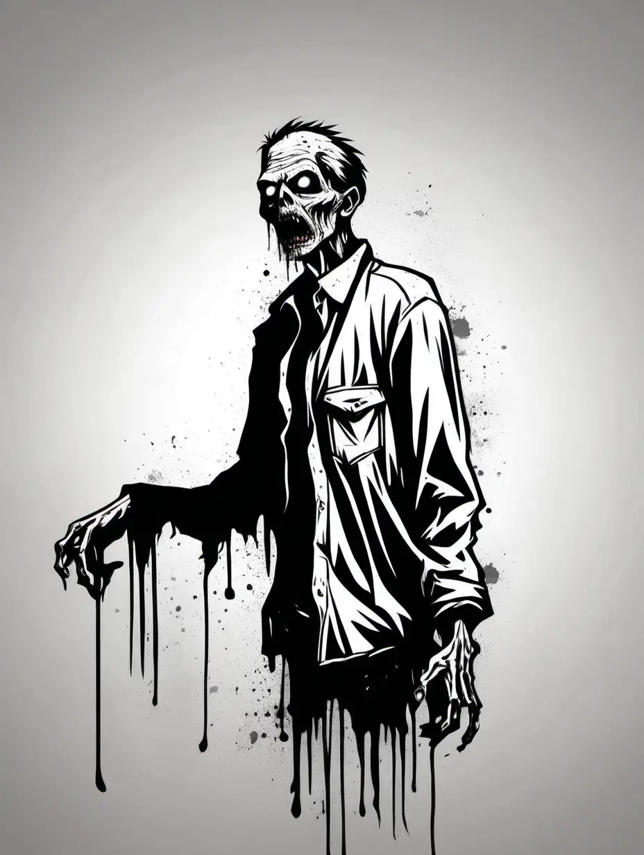 stencil, minimalist, simple, vector art, black and white, zombie, poster, print, ink sketch 