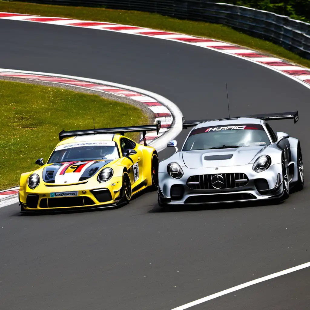 Porsche 911 RSR vs Mercedes-benz AMG GT on the nurburgring 