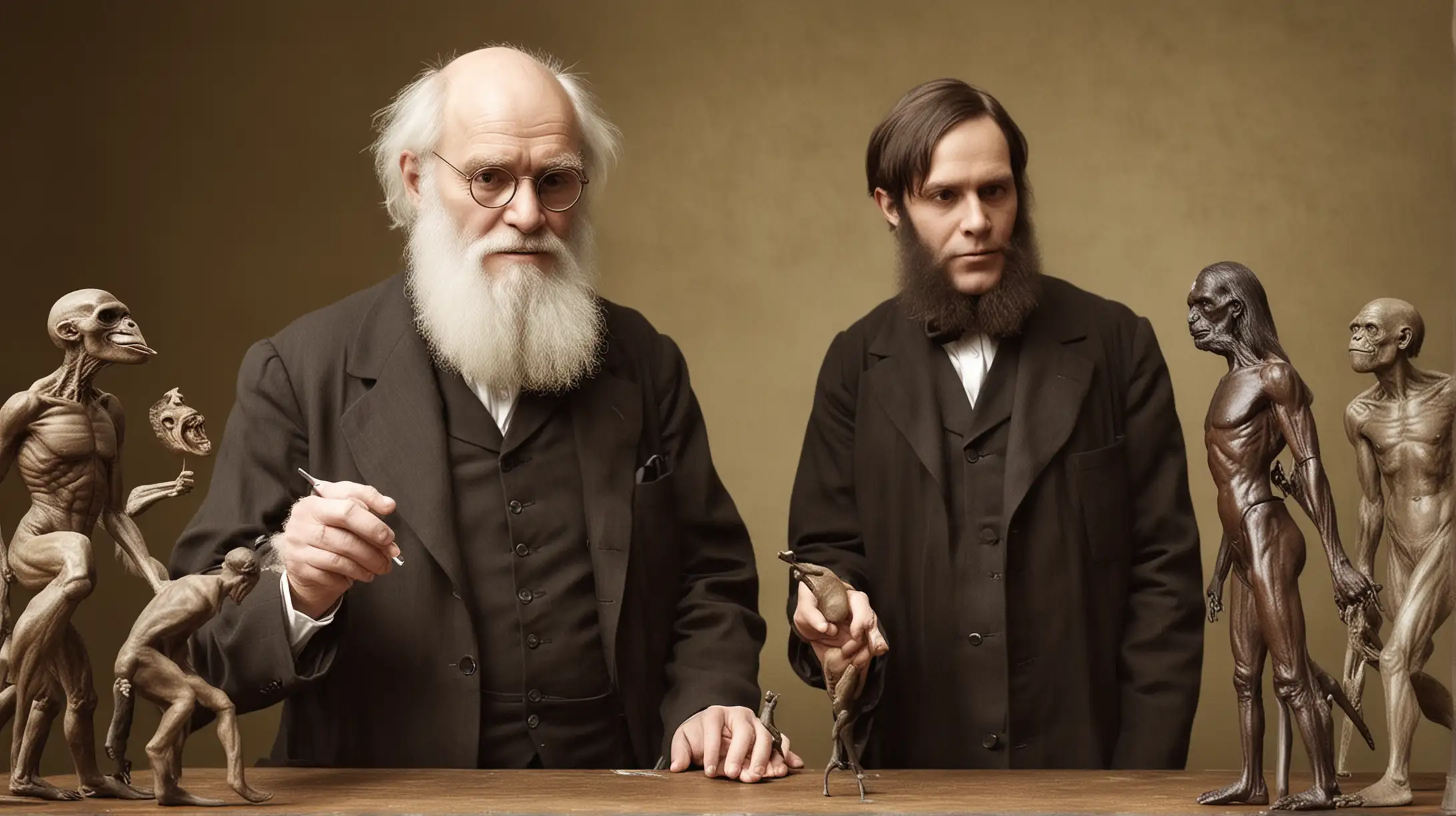 Charles Darwin explaining theory of evolution 

