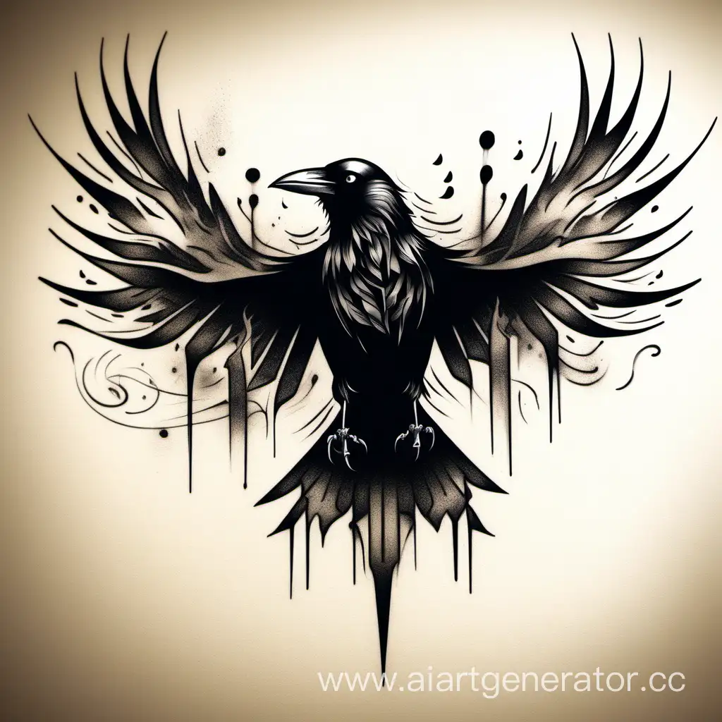 Mystical-Crow-Tattoo-Sketch-Intricate-Design-with-Black-Smoke