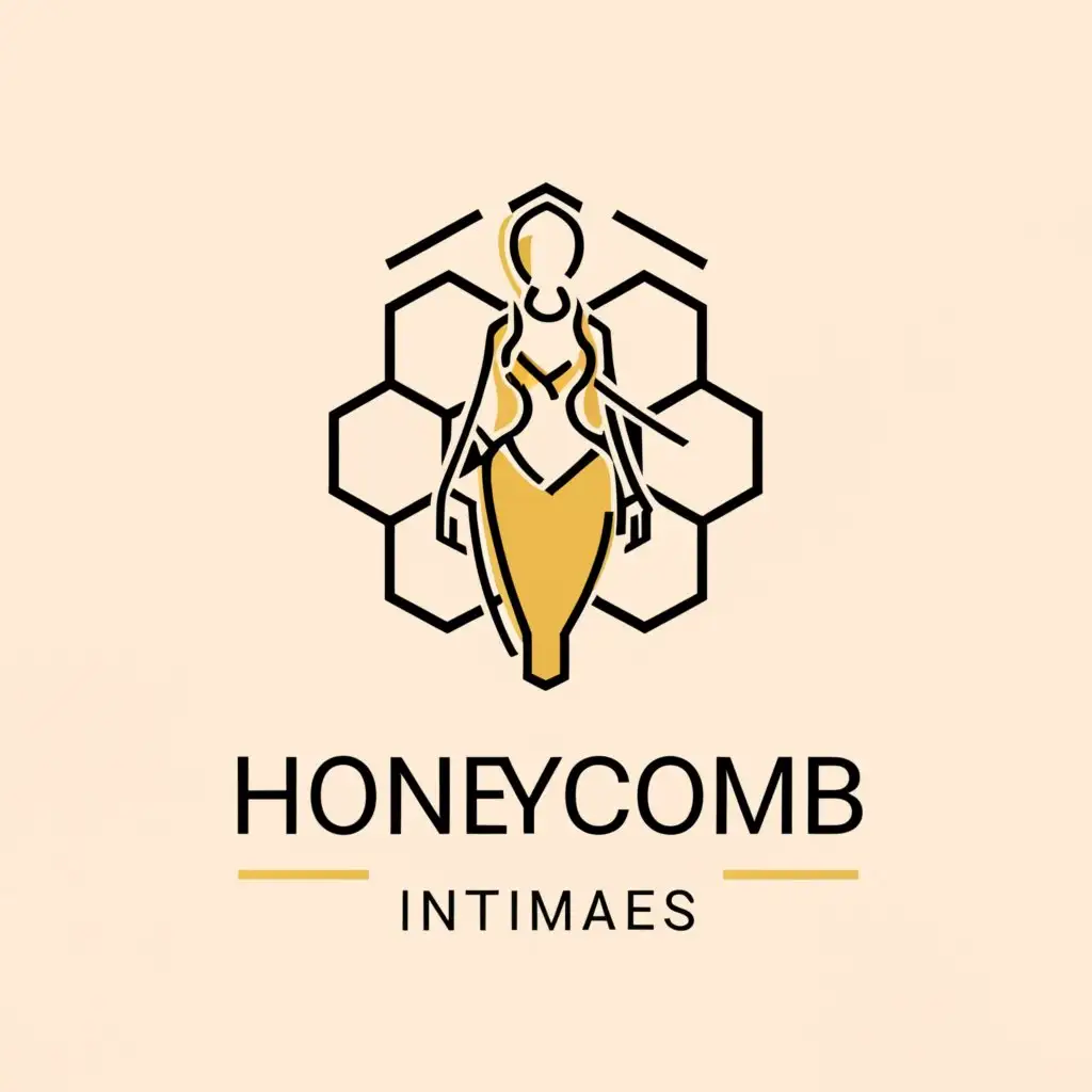 a logo design,with the text "Honeycomb Intimates", main symbol:Concept 1: Honeycomb Pattern with Lingerie Silhouette

A logo featuring a stylized honeycomb pattern. Inside the honeycomb, a delicate silhouette of a lingerie piece (like a bra and panty set) could be incorporated.
Colors: Golden yellow for the honeycomb, black or a light pastel for the lingerie silhouette.,Moderate,clear background