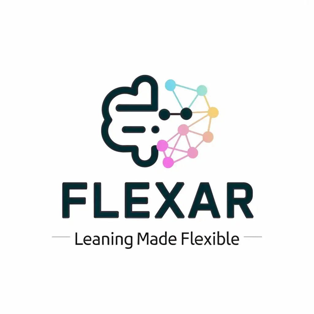 a logo design,with the text Flexar - Learning made flexible, main symbol:A graphic image of the brain and tech network.,Minimalistic,be used in Education industry,clear background. use only black and white colours