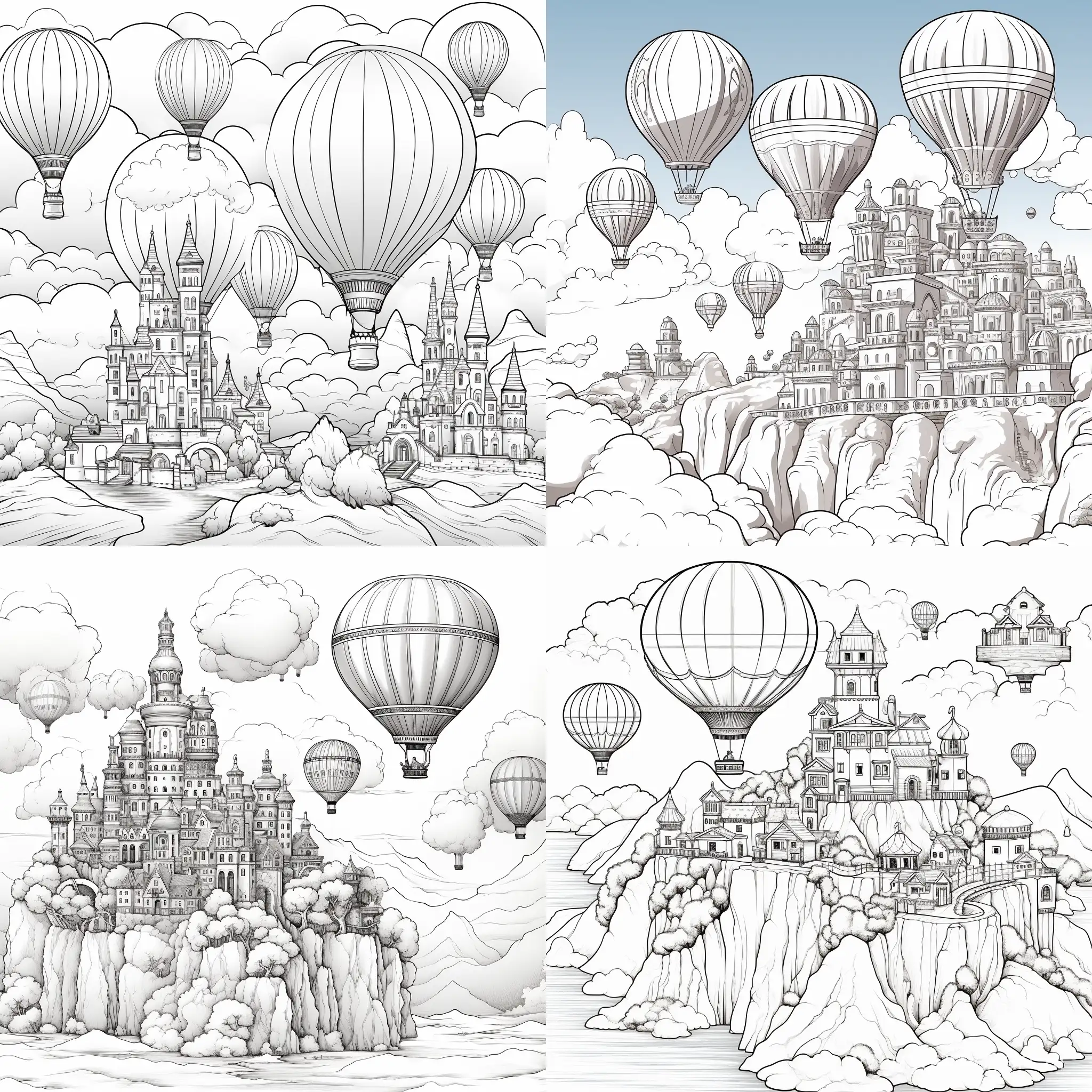 Giant-Teapot-Castle-and-Floating-Islands-with-Hot-Air-Balloons-Coloring-Page