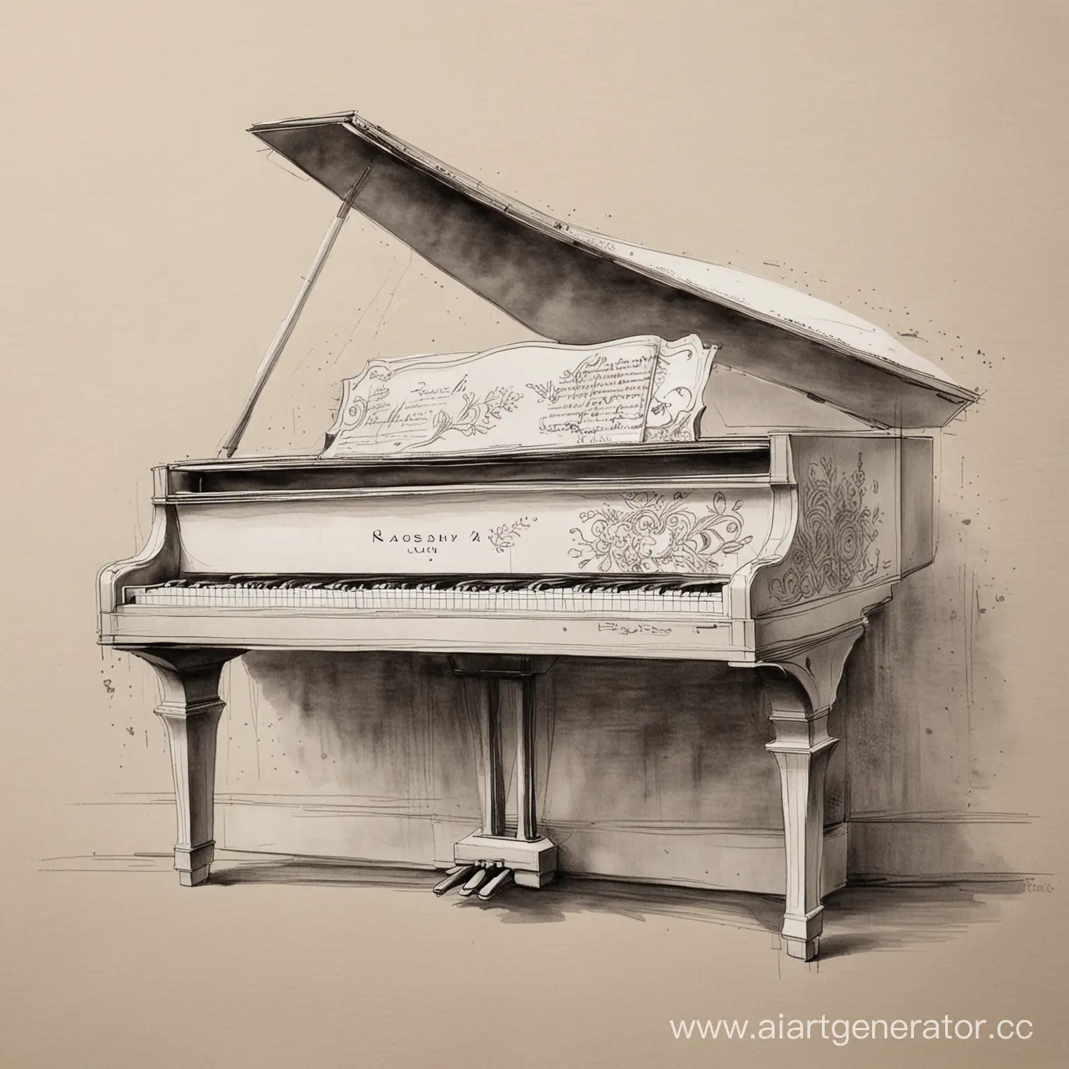 эскриз нарисованного рояля на стцене 
