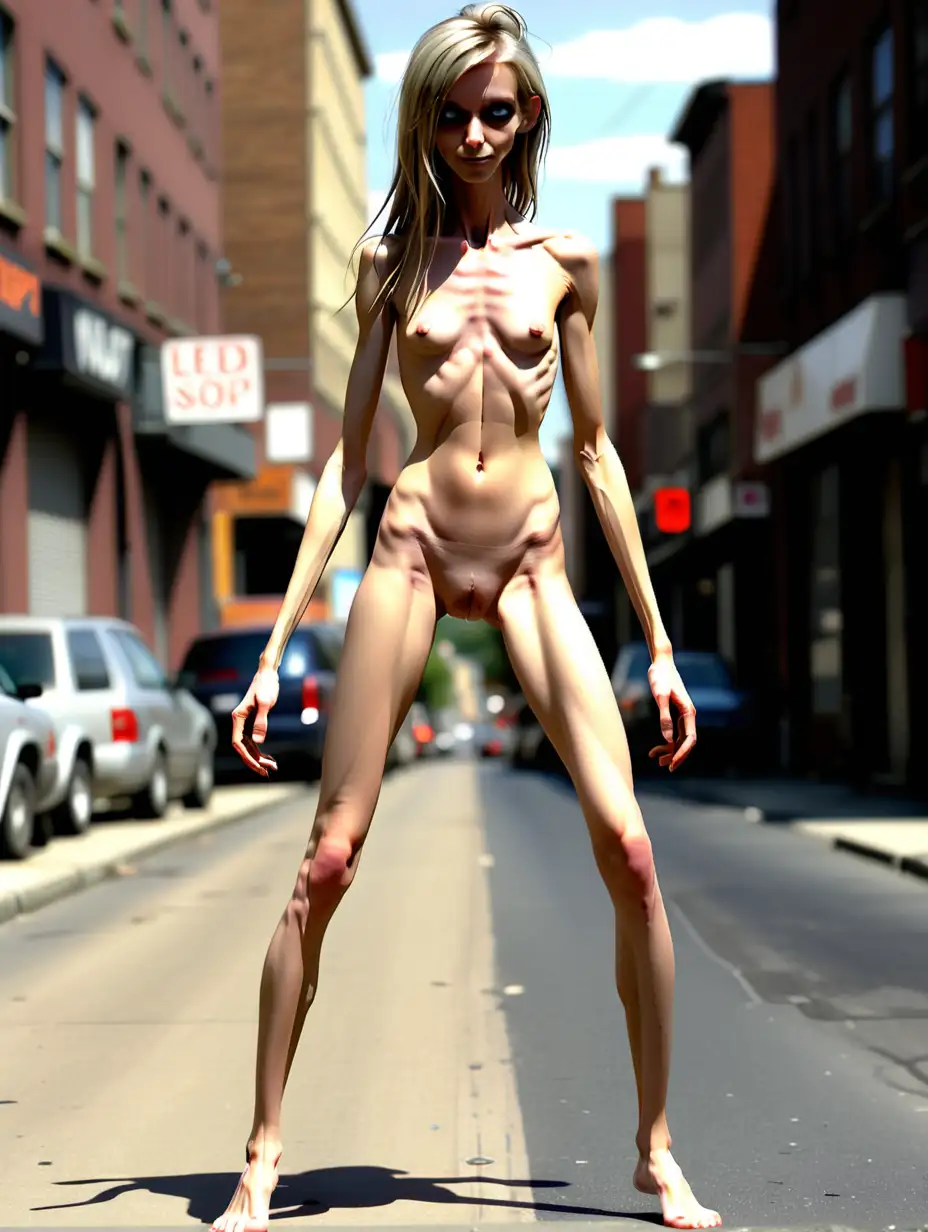 street whore, naked, skinny, legs wide spread,