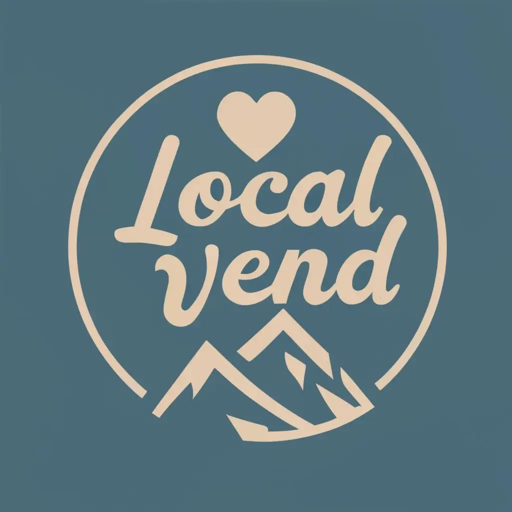 logo, welcoming inviting
Circle background with mountain
Simple, with the text "Local Vend", typography, be used in Retail industry 
 
Remove the heart from this image