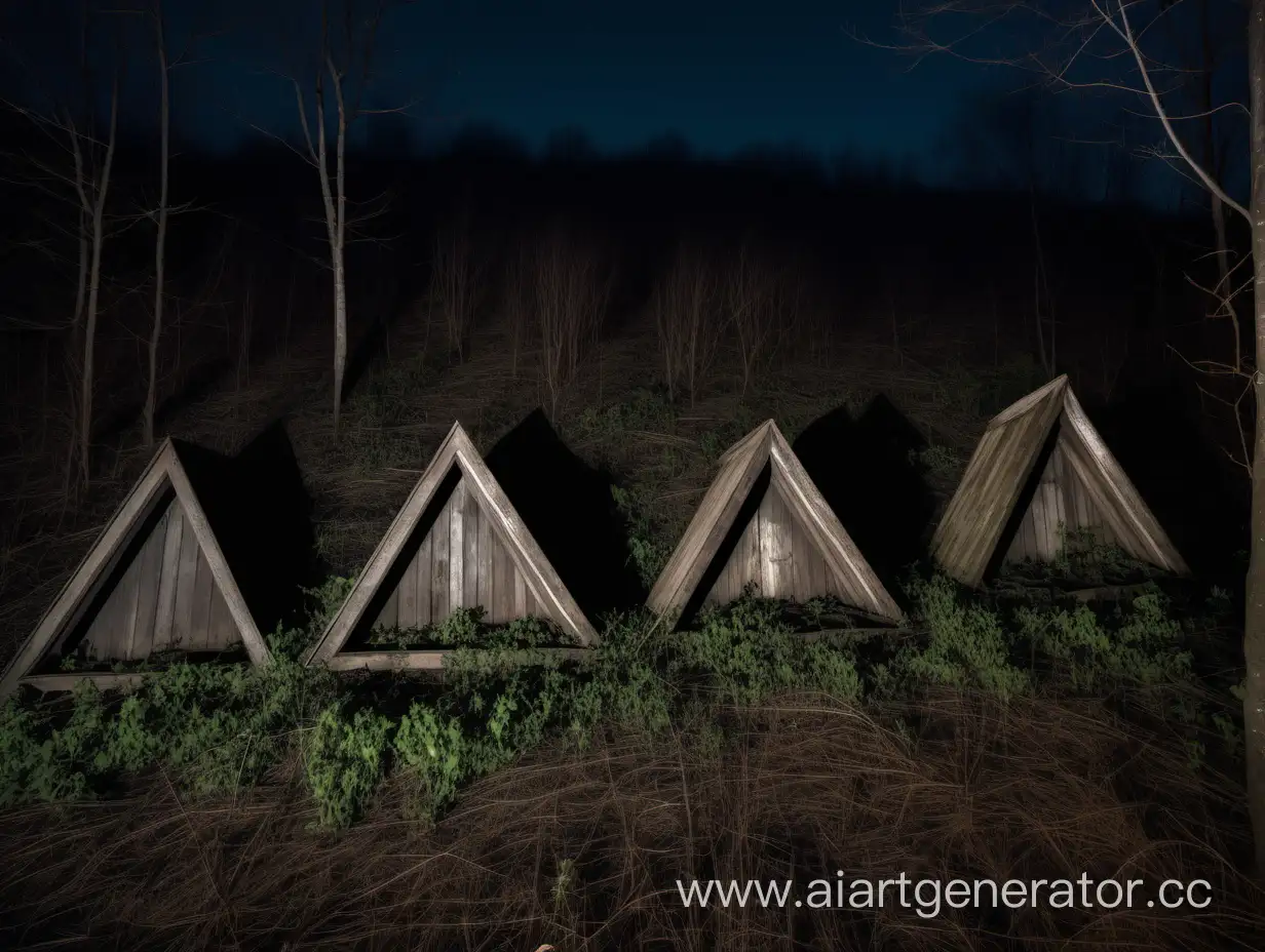 Eerie-Abandoned-Wooden-Cellars-on-a-Spring-Night