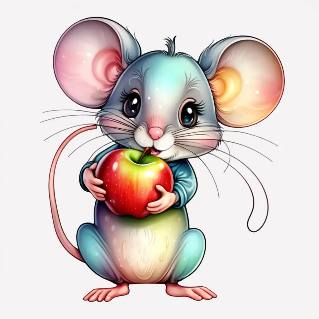 Whimsical Mouse Holding Colorful Apple Playful Animal Illustration