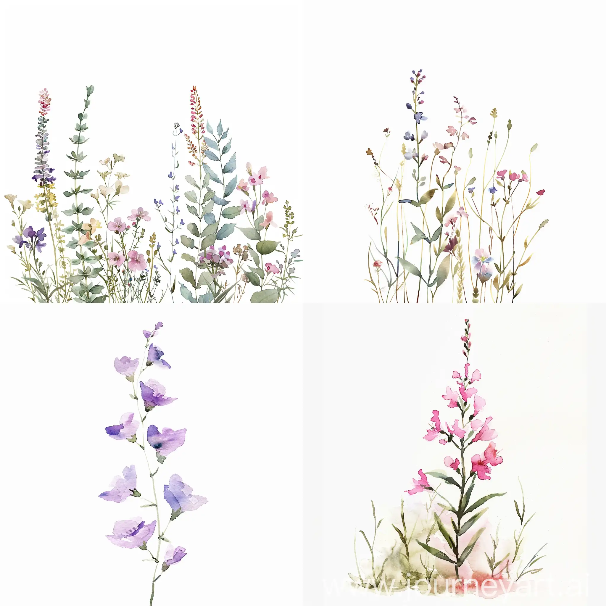 Standing-Wildflower-Watercolor-Painting-on-White-Background