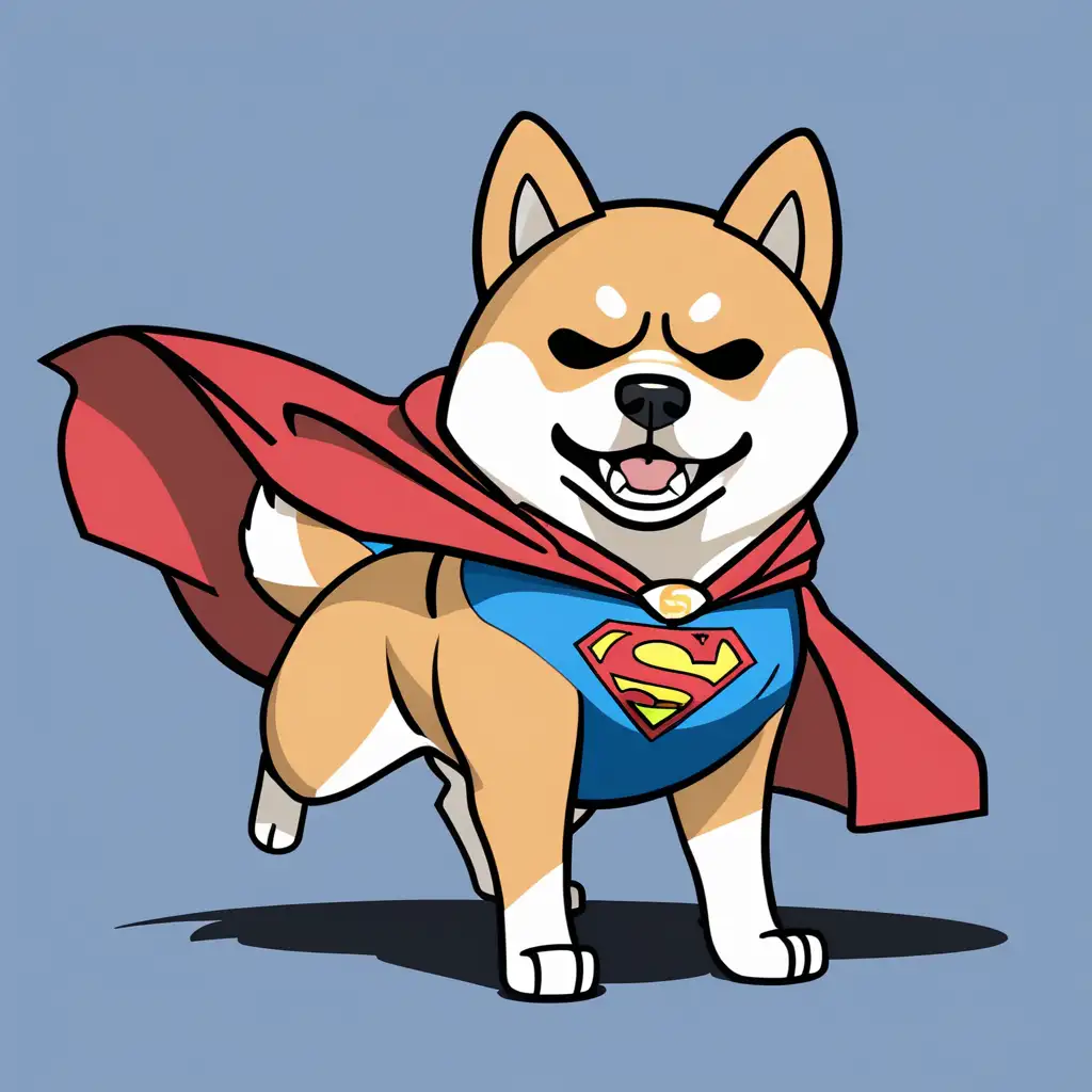 Can you create a angry looking Shiba Inu with a superman cape and make him seem fly 

