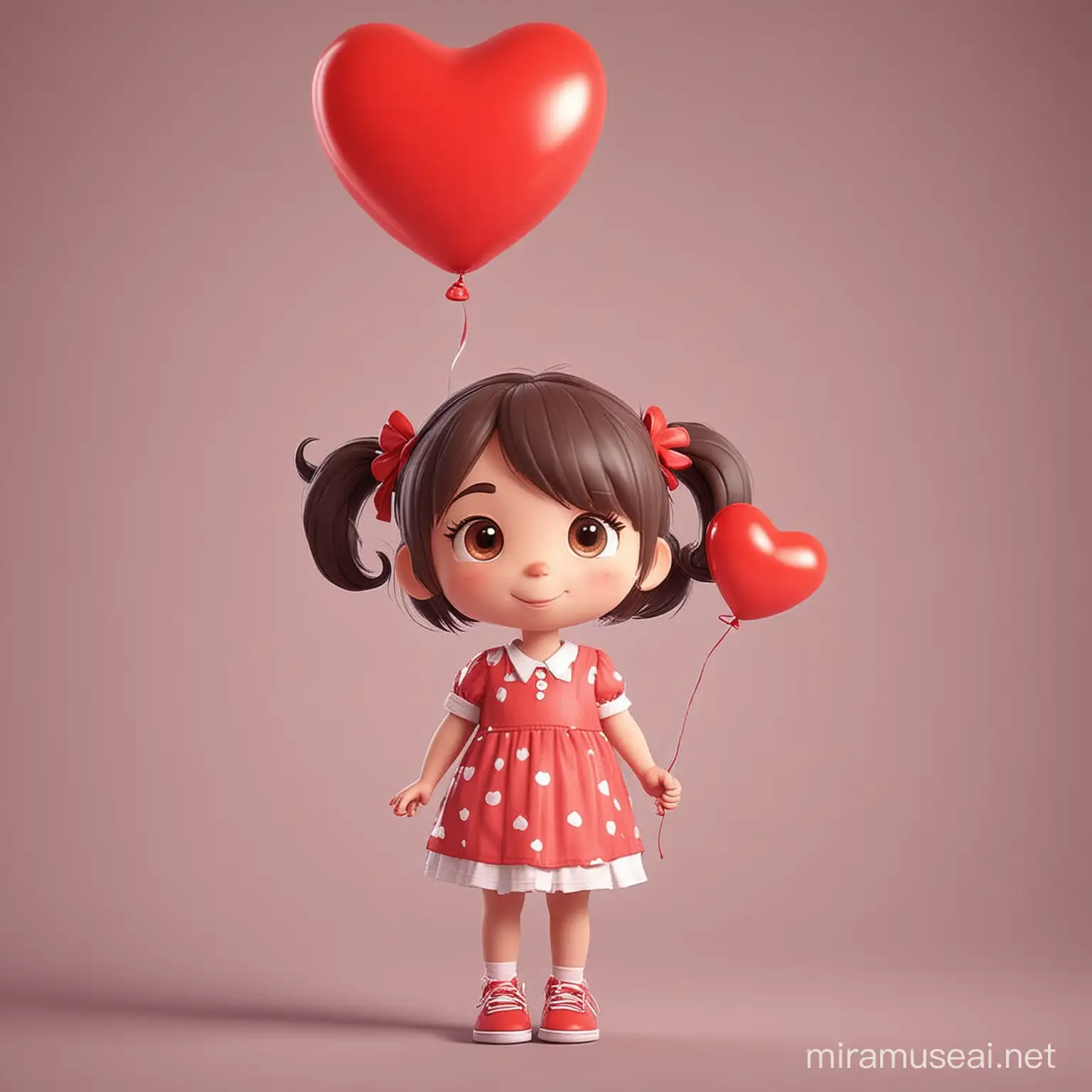 girl child animation style and balloon but with heart
