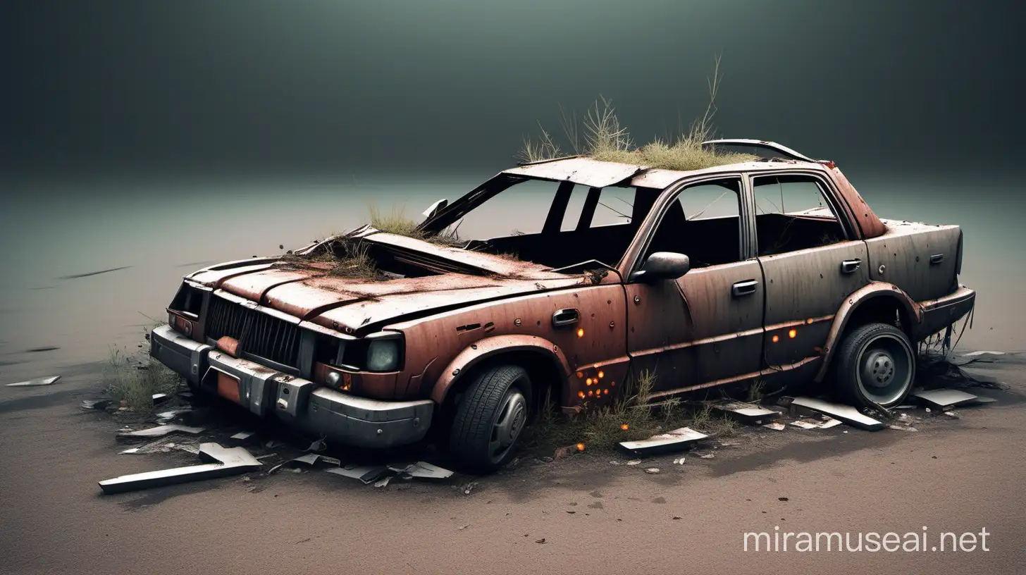 PostApocalyptic Crashed Car LeftTurned 2D Sprite Vision