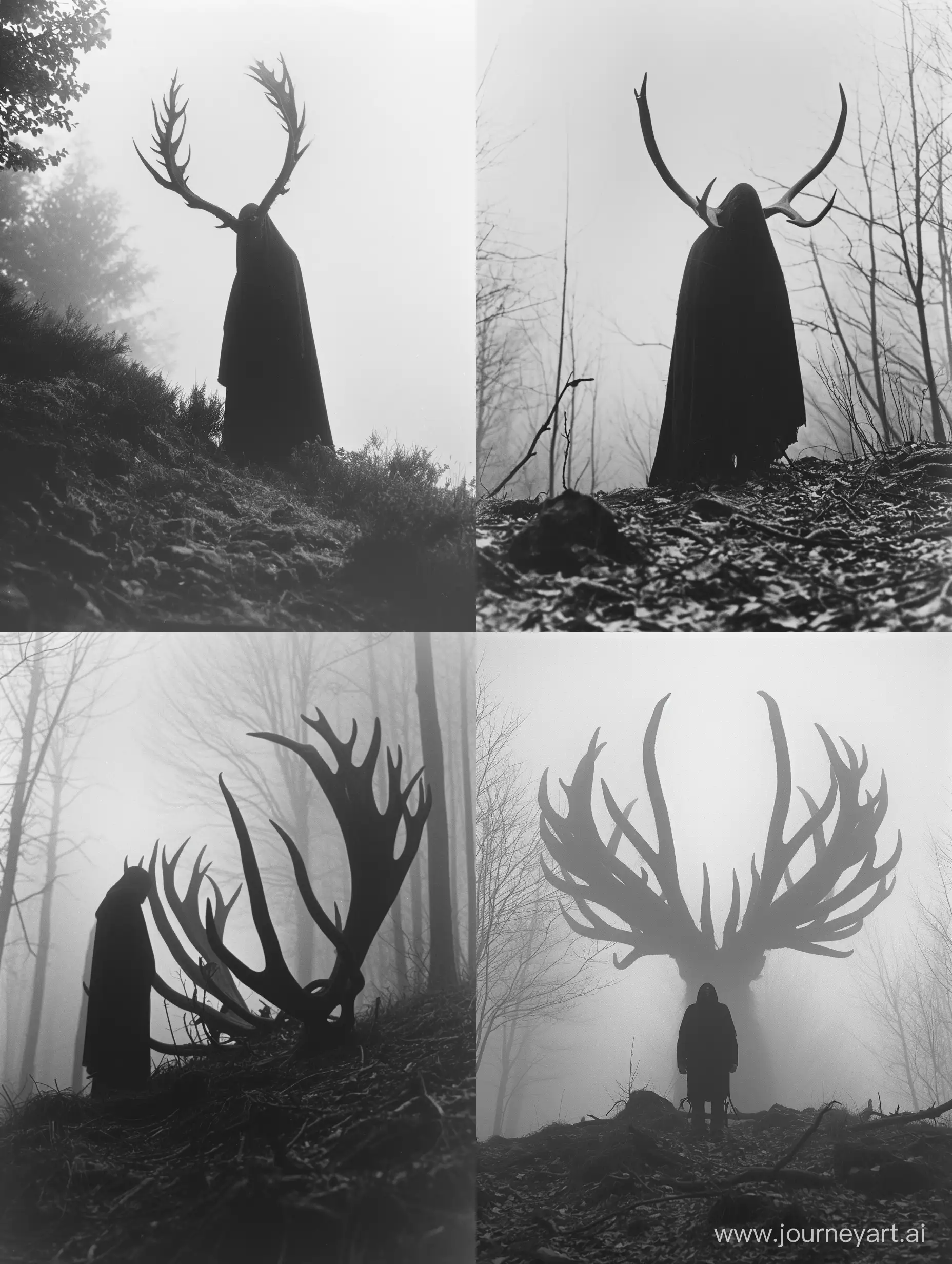 Mysterious-Encounter-in-Foggy-Woods-Pagan-Witch-and-Demonic-Entity-with-Antlers