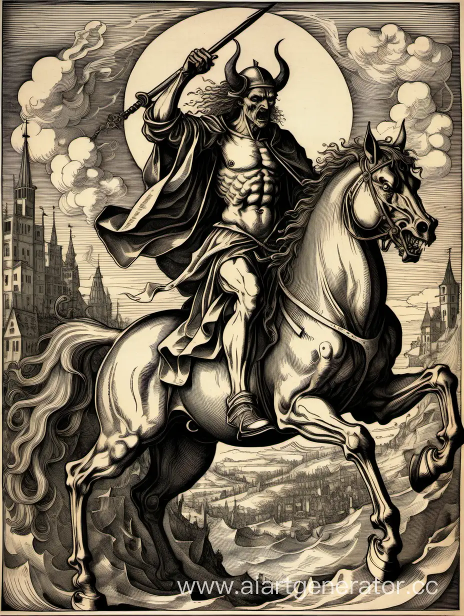 Dark-Lord-on-Demon-Steed-Albrecht-DrerInspired-Woodcut-Art