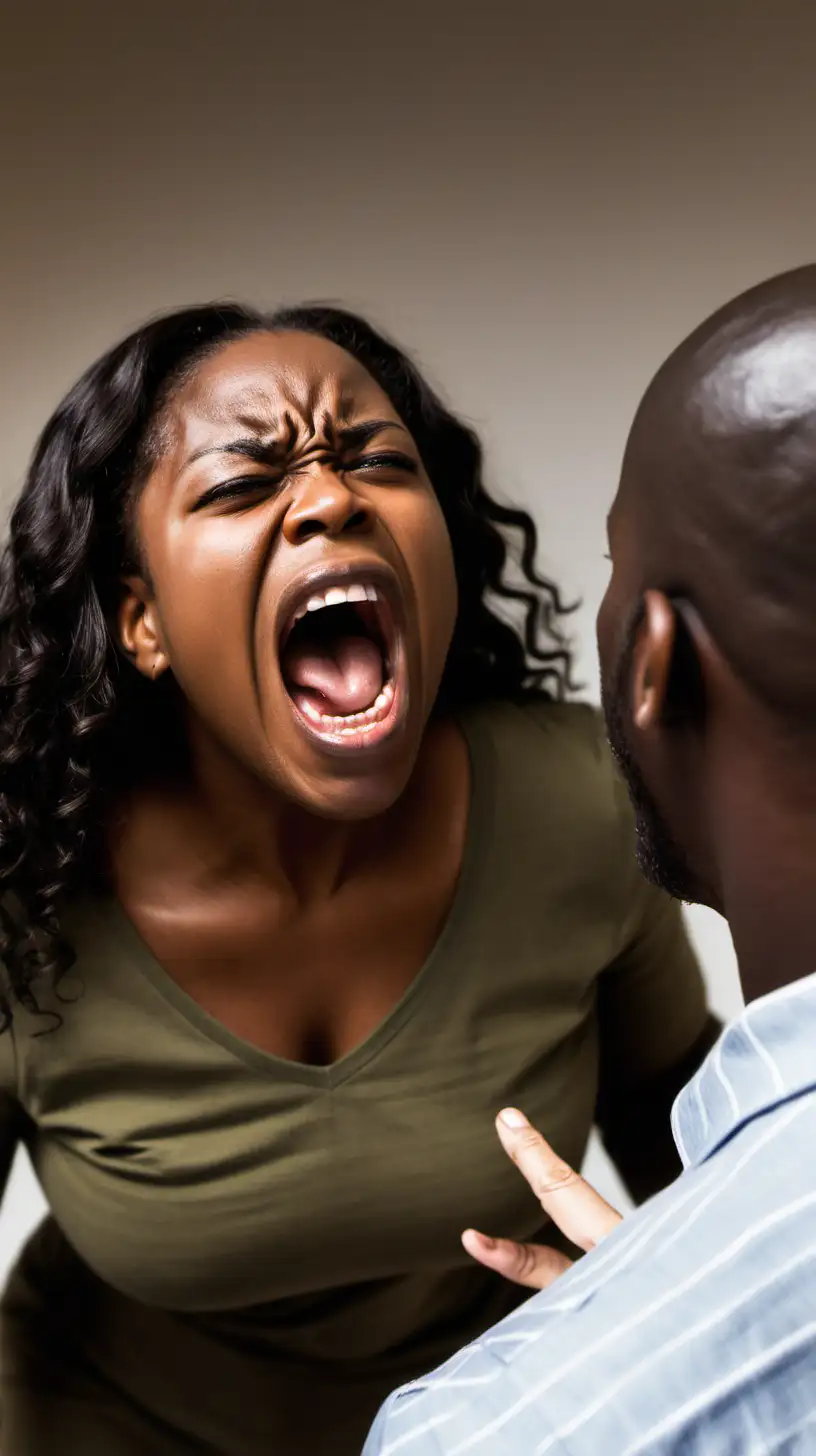 Furious Black Woman Screaming at Man in Intense Argument