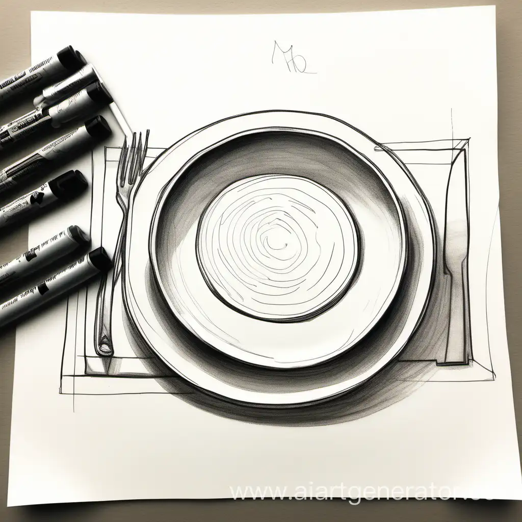 Handdrawn-Sketch-of-Plate-on-Paper-with-Sketch-Markers