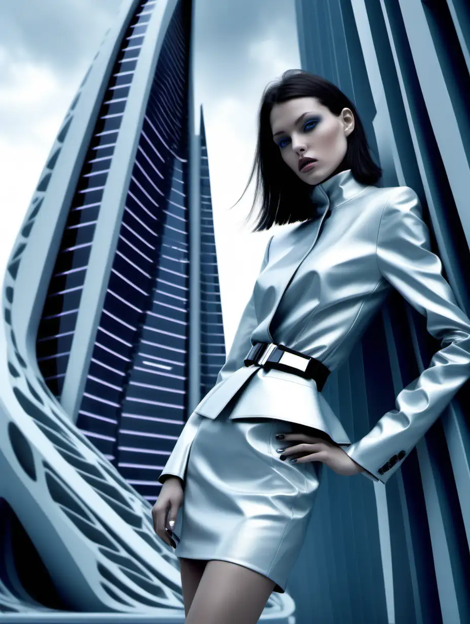 Stylish 1960sInspired Balenciaga Fashion Photoshoot with Futuristic Architecture Backdrop