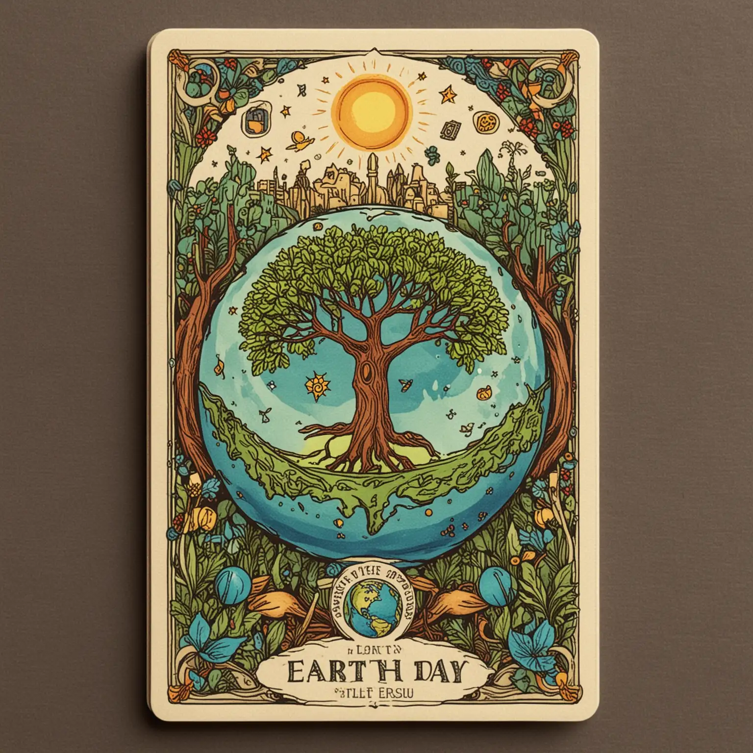 Earth Day Celebration Tarot Card Illustration