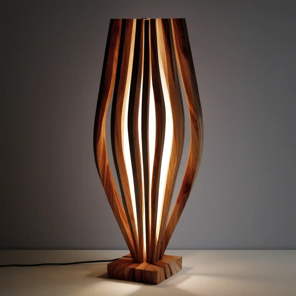 Sculptural Wooden Lamp with Modern Elegance