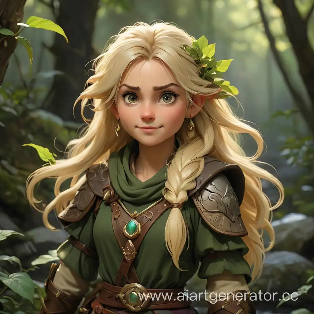 BlondeHaired Lightfoot Halfling Druid Woman in Nature | AI Art Generator