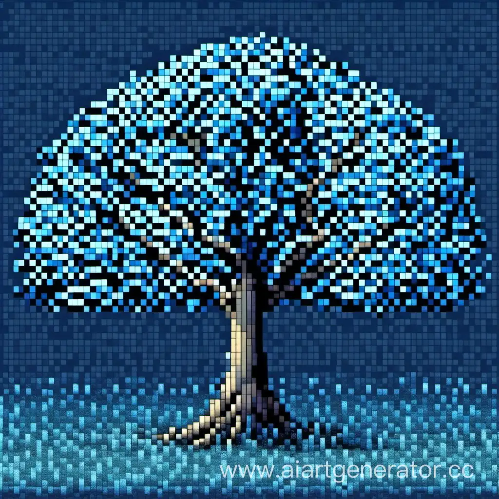 Tranquil-Pixelated-Tree-in-Varied-Shades-of-Blue
