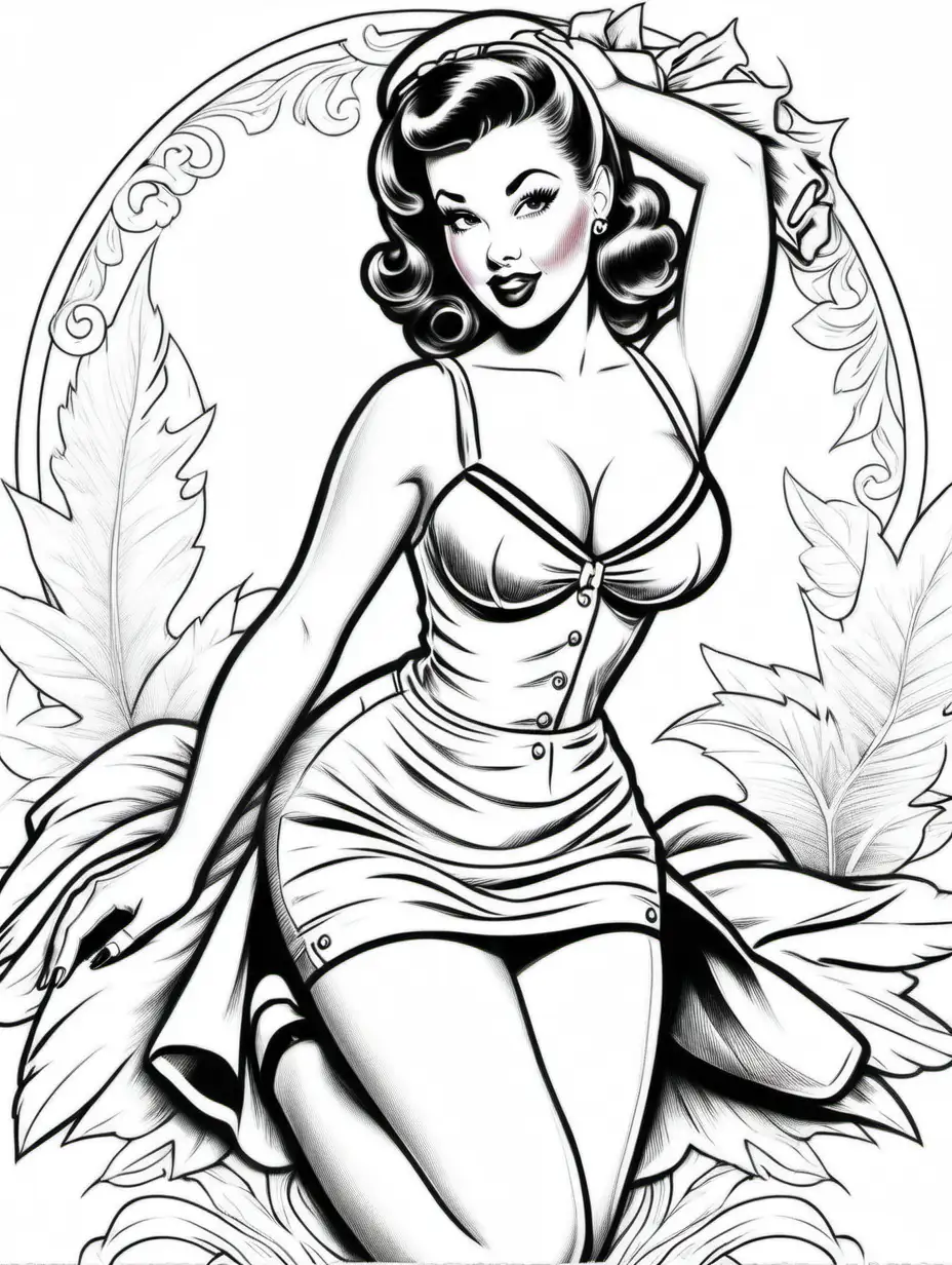 Vintage Pinup Coloring Page for Relaxation and Creativity