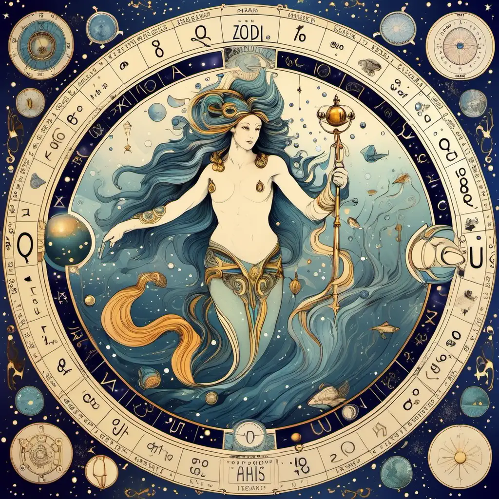 Artistic Representation of Aquarius Zodiac Sign in a Celestial Theme