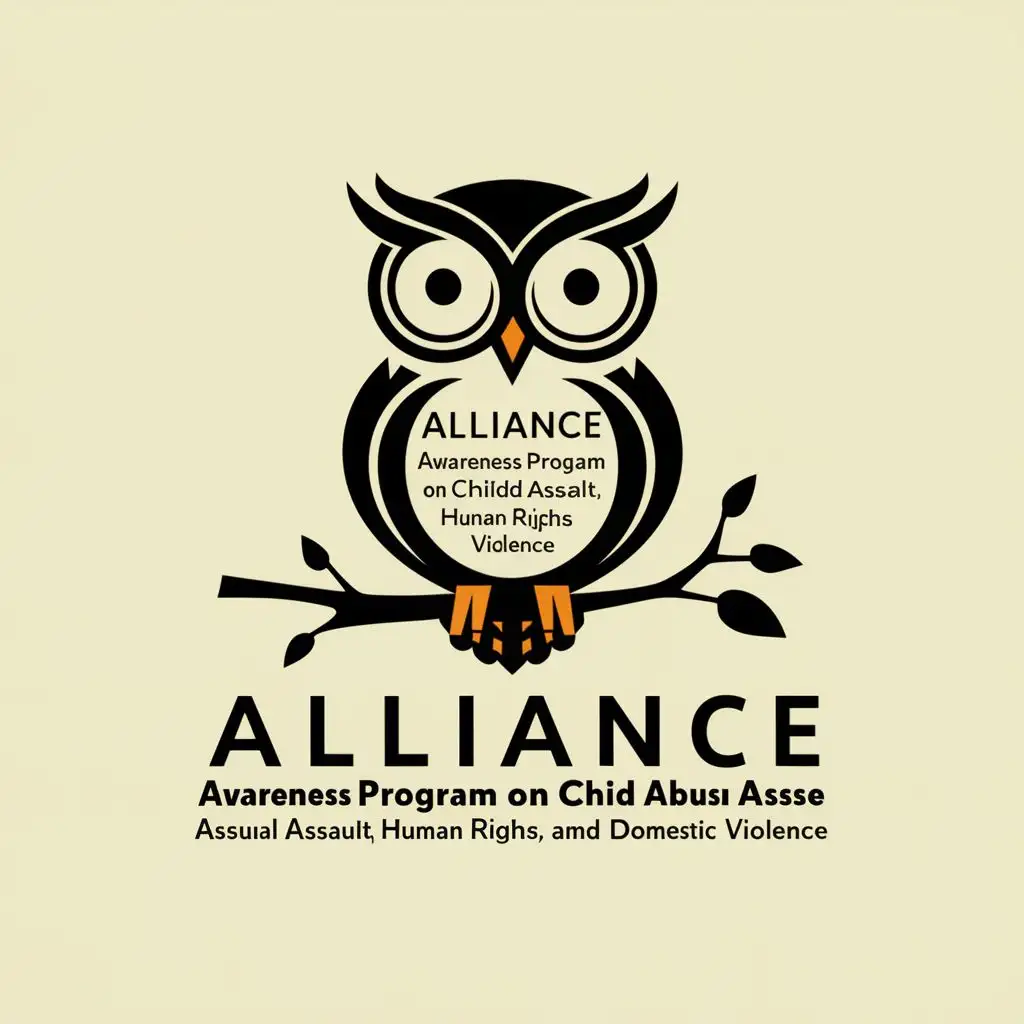 logo, owl, with the text "Alliance awareness program on child abuse sexual assault human rights and domestic violence", typography, be used in Nonprofit industry
