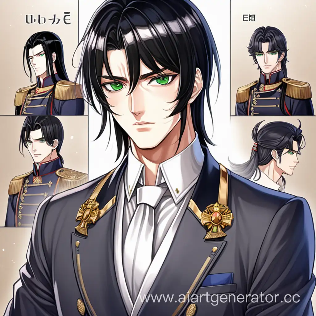 граф, деловой костюм, герцог, российская империя, военный, черные волосы, зеленые глаза, красивый, манхва, кореец