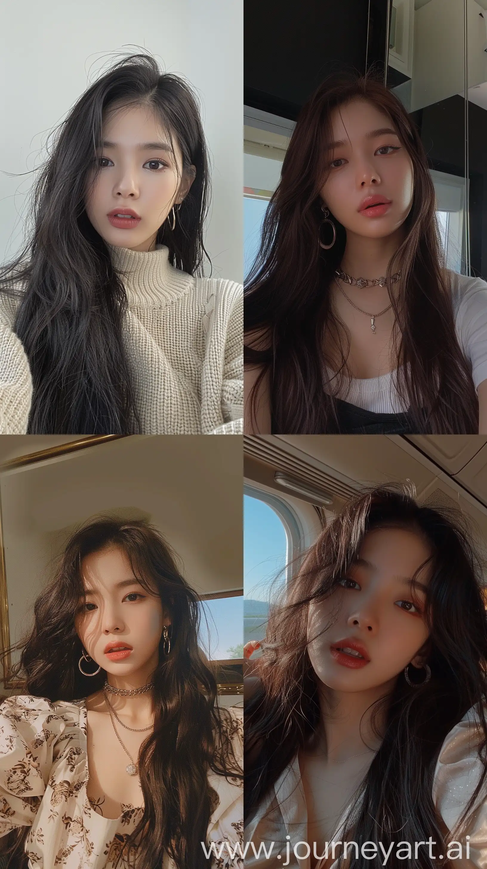 a blackpink's jennie, selfie, wearing simple clothes, old money style, --ar 9:16 --stylize 250