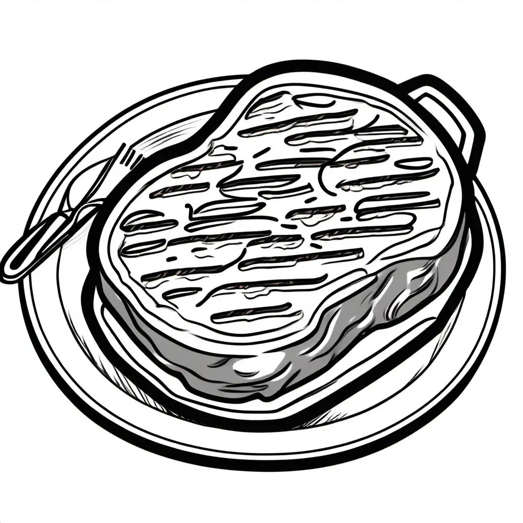 Create a bold and clean line drawing of steak .  without any background , Coloring Page, black and white, line art, white background, Simplicity, Ample White Space. The background of the coloring page is plain white to make it easy for young children to color within the lines. The outlines of all the subjects are easy to distinguish, making it simple for kids to color without too much difficulty