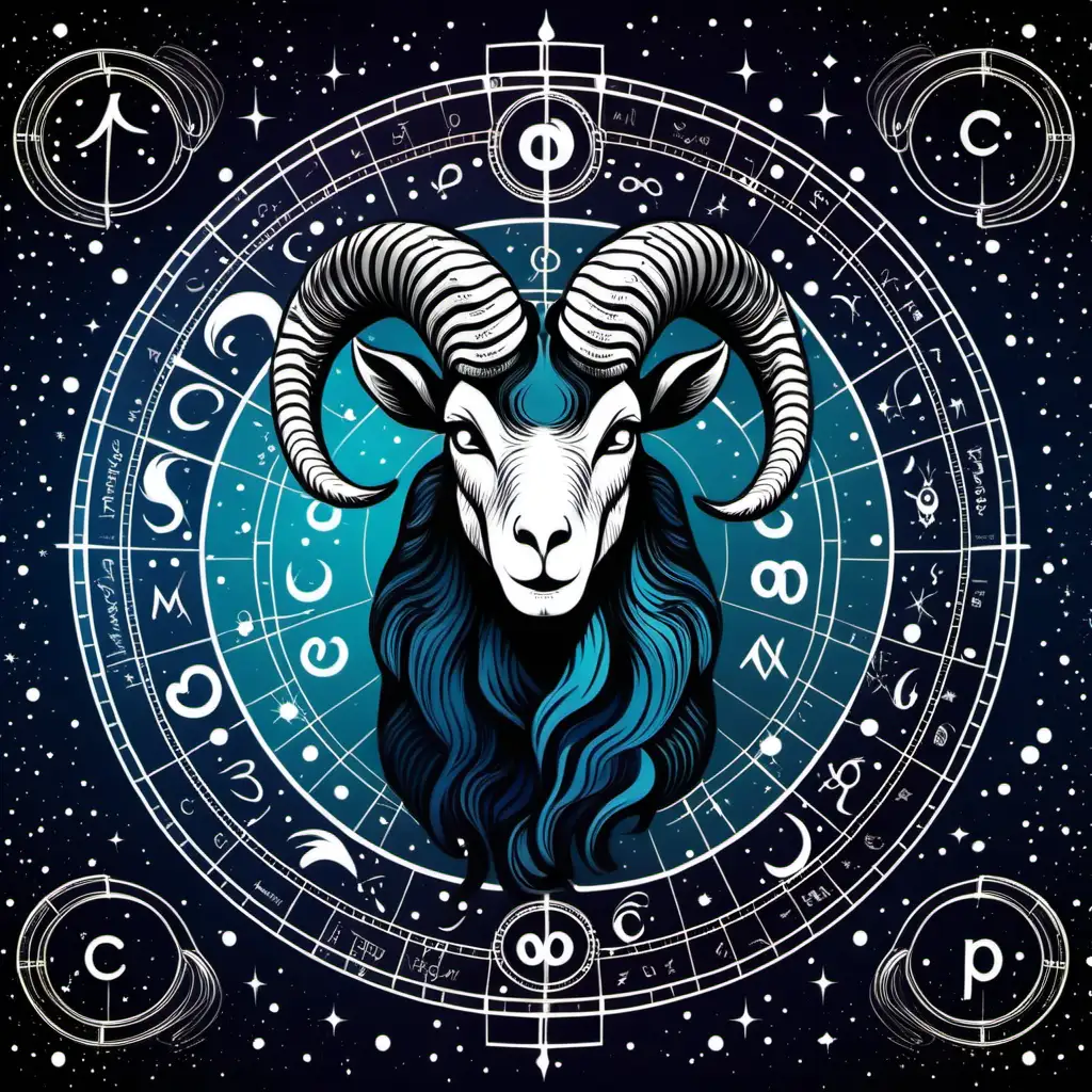 Majestic Capricorn Zodiac Sign Art Celestial Mountain Goat in Cosmic Splendor