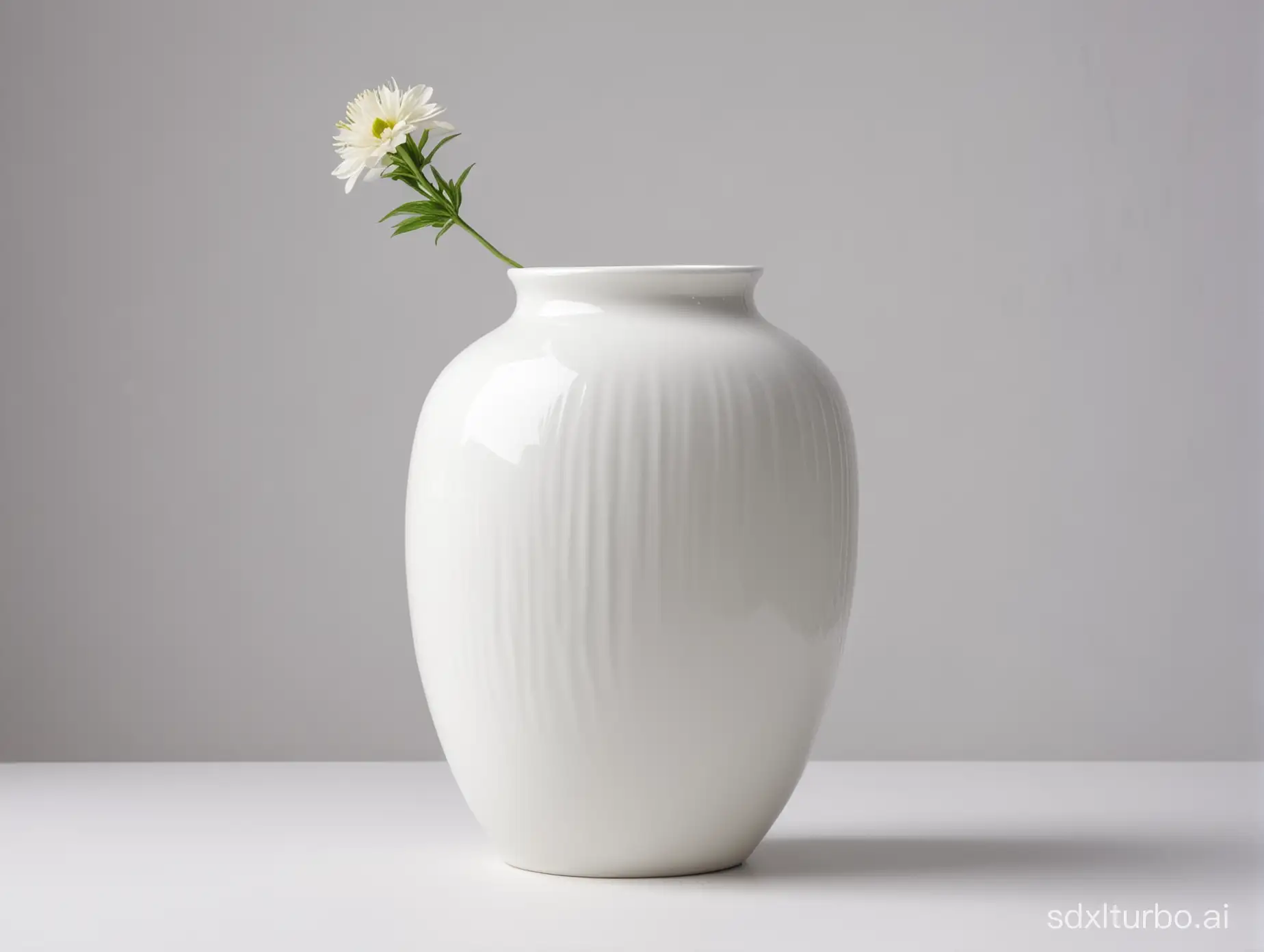 白瓷花瓶、画面背景明亮、正视图
