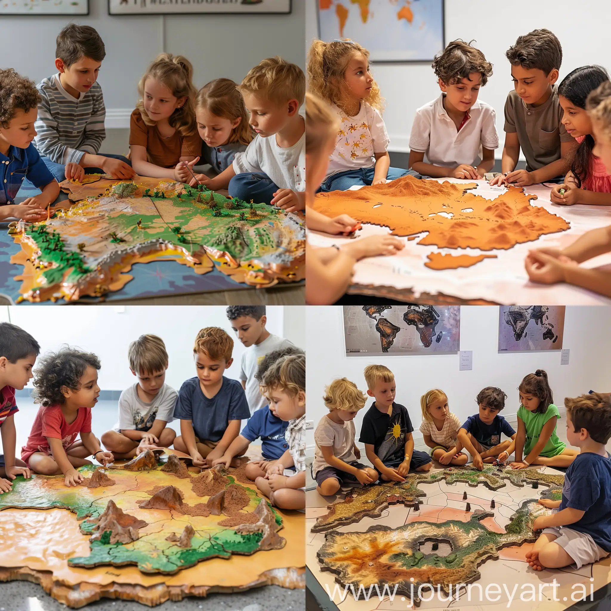 Curious-Children-Examining-Australia-Map-Model