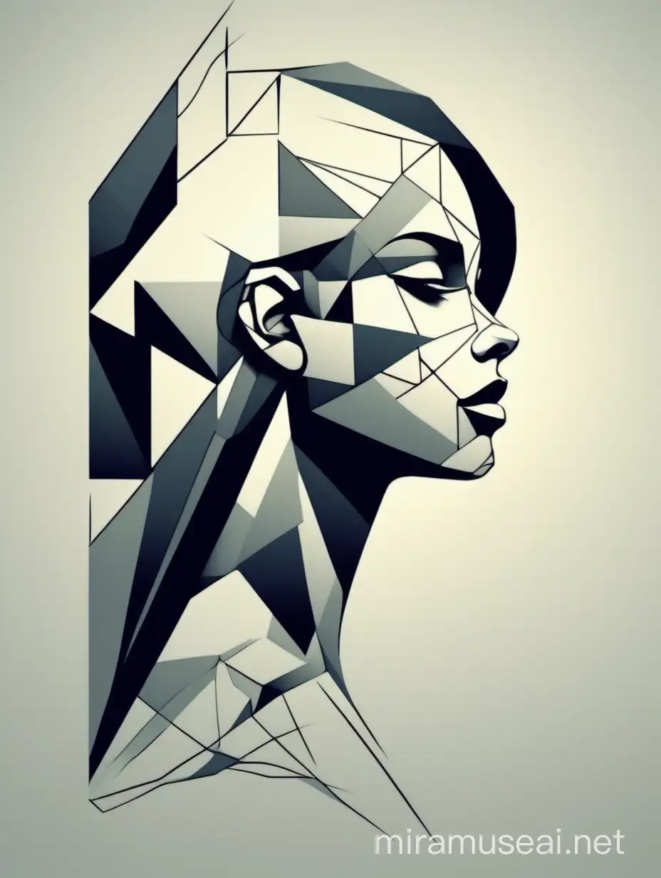 Geometric Stylized Profile Portrait of a Girl in Abstract Shapes