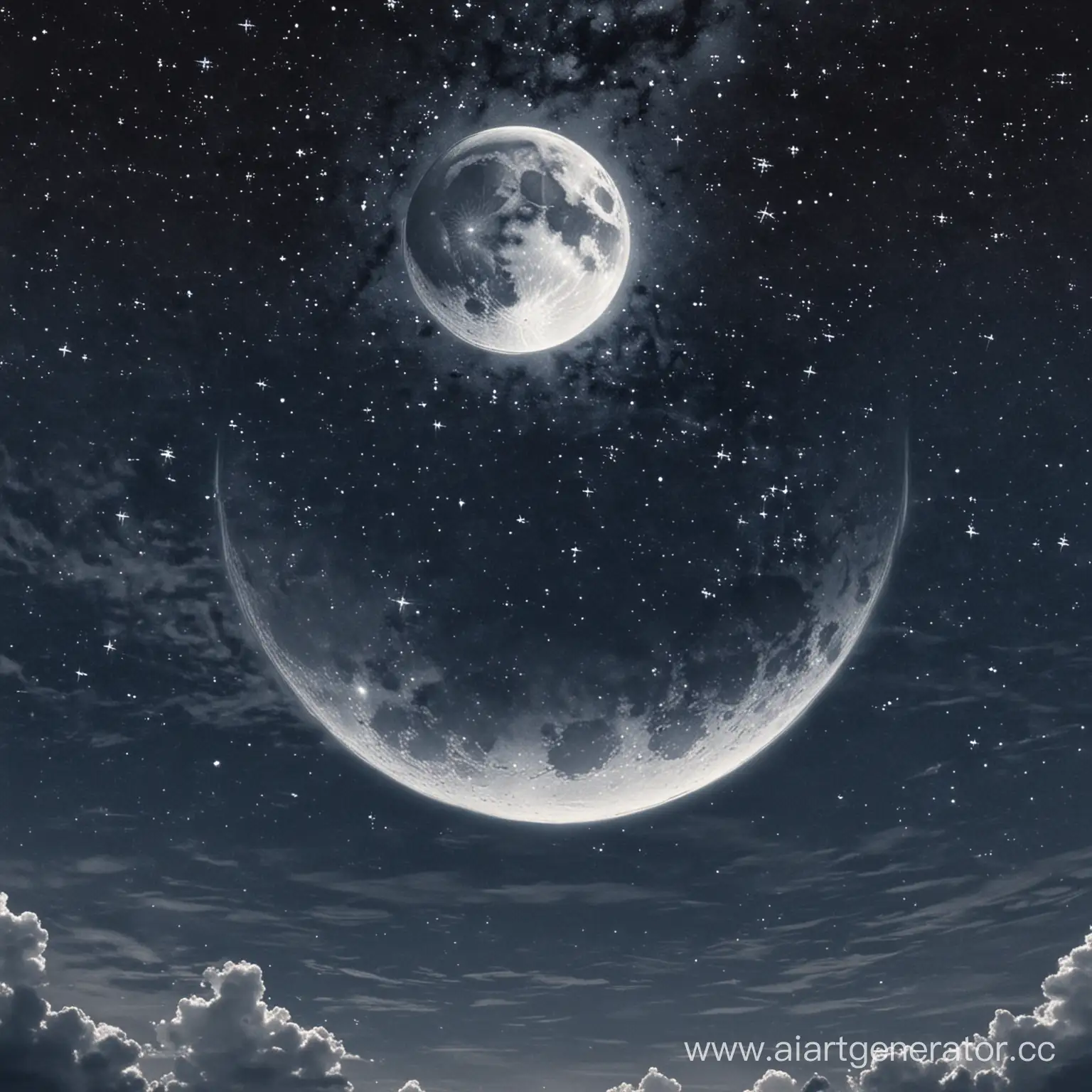 нарисуй луну на фоне звездного неба
