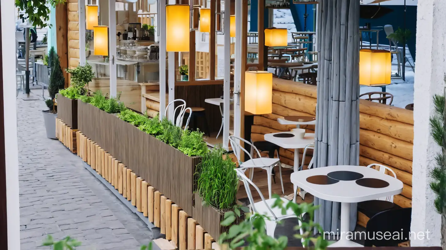 Летняя веранда кафе с несколькими столиками в центре Екатеринбурга