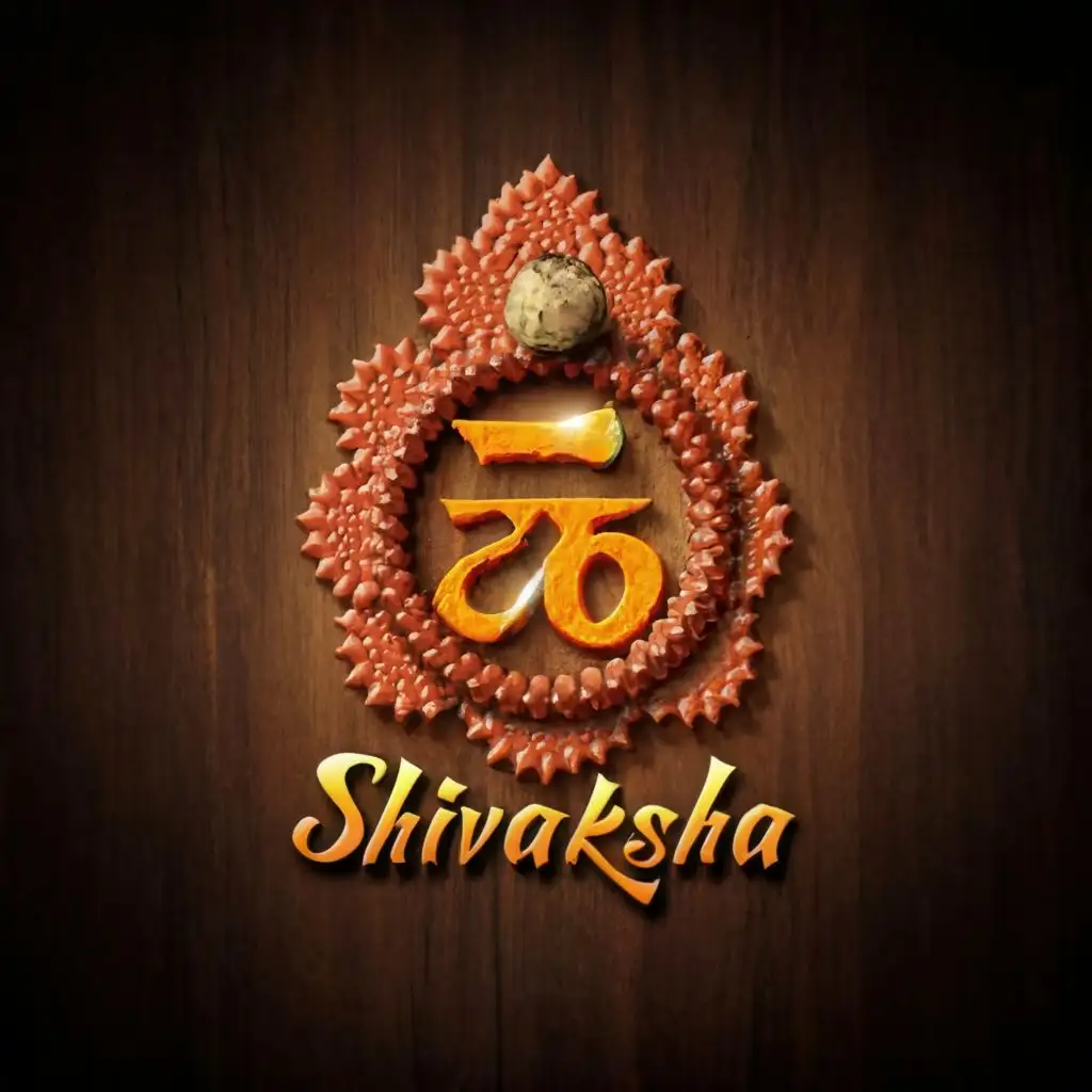 LOGO-Design-For-Shivaksha-Spiritual-Elegance-in-3D-Typography-with-Rudraksha-and-Stones