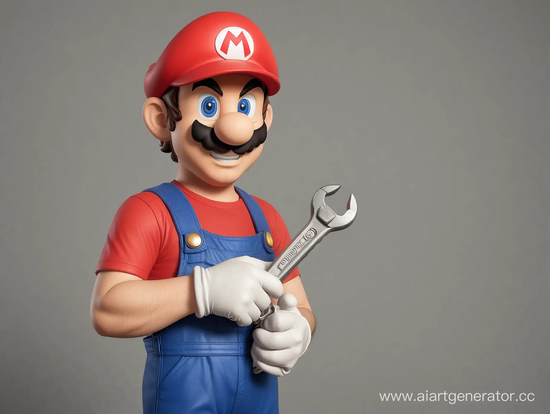 Mario is holding a wrench